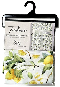 Tribeca Stylish Kitchen Curtain Set 3pc Valance 52x18in 2 Tiers 26x36in Lemons - Picture 1 of 1