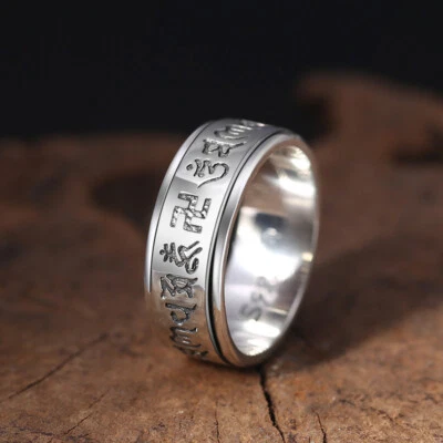 Pure Silver Ring For Men Six Mantra Rotationally Real Silver 925 Ring US 8-12 - Image 1 of 4