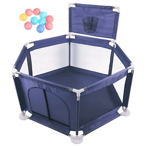 Baby Kids Playpen Fence Safety Foldable Activity Center Play Yard Oxford 10 Ball - Picture 1 of 43