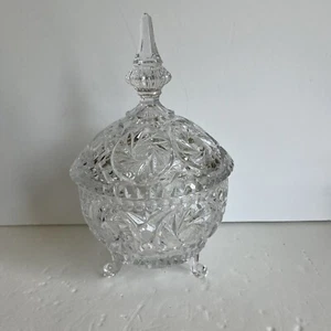 Vtg Hand Cut Glass Lead Crystal Covered Candy Dish Floral Pattern Steeple 10” Hi - Picture 1 of 10