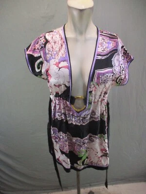 Bebe Talla XS Mujer 100% Seda Corbata Decorada Sumergible Manga Corta Kimono 405 Foto 1 de 4