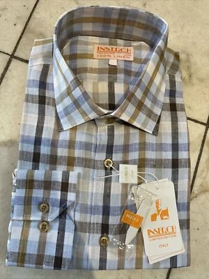 NWT INSERCH Mens Long Sleeve New Multi Color Plaid Shirt 100% Linen Size 5XL - Image 1 of 4