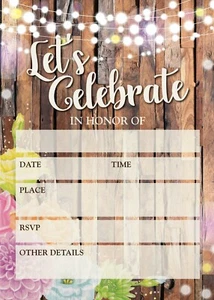 Let's Celebrate Colorful Rustic Invitations - 25 Invites with Envelopes - B15211 - Picture 1 of 6