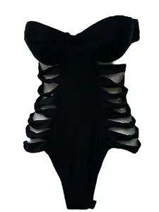 94# Damen-Badeanzug schwarz seitlich offen gepolstert ärmellos Medium neu ohne Etikett - Bild 1 von 6