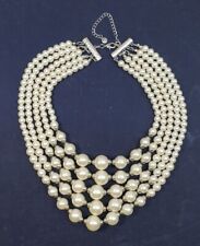 Necklace Marked Clasp C1946 Five Strands Faux Pearls 17" Long Statement VTG 