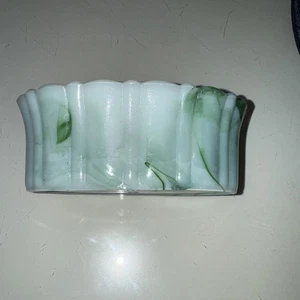 Vintage Akro Agate Green Marbleized Slag Glass Lily Window Planter USA MCM 2 - Picture 1 of 3