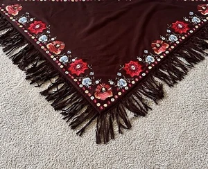Mantón de piano bordado vintage mezcla de cachemir floral marrón boho gitano envoltura - Imagen 1 de 10