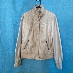 Anthropologie Idra Tan Leather Bomber Jacket with Stand-Up Collar Size large - Picture 1 of 16