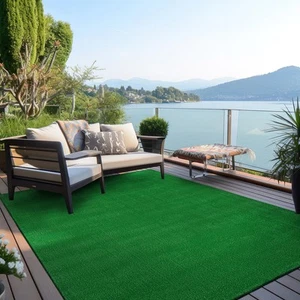 Rugshop Outdoor Rug Artificial Turf Solid Grass Indoor Outdoor Carpet Green Rugs - Picture 1 of 19