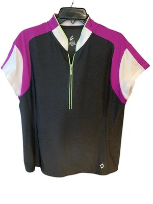 Polo Jofit Talla 2XL Gris Púrpura Color Block Cuello Pickleball Golf Tenis 1/4 Cremallera Foto 1 de 4