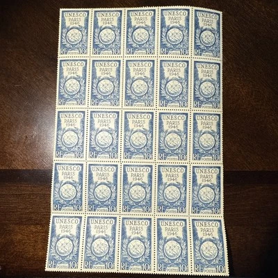 France Stamp SC #572 10fr Stamps Mint Lot Partial Sheet Block Of 25 MNH 1946 - Image 1 of 2