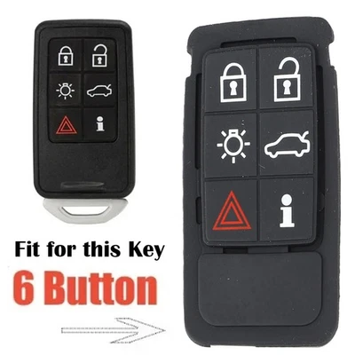 Black Rubber Remote Car Key Case Pad for Volvo XC60 XC70 V70 S60 S80 6 Buttons - Image 1 of 4