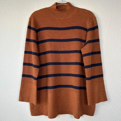 Nom Maternidad Talla M Sarabeth Suéter Marrón Azul Marino Rayas Lana Enfermería Cremallera Lateral Foto 1 de 4