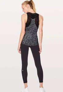 Women Lululemon Black White Geometric Stretch Mesh Trim Sculpt Tank Top Size L - Picture 1 of 6