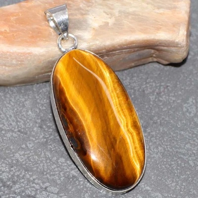Tiger Eye 925 Silver Plated Handmade Pendant 2" Exquisite Jewelry GW - Image 1 of 3