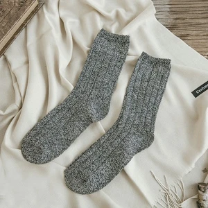  5 Paia Calze Uomo Autunno Inverno Cotone Retrò Tinta Unita Linea Spessa Neutro - Foto 1 di 11