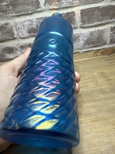 John Cook Koi Glass Hand Blown Dark Blue Iridescent Bottle Signed Tumbler Vase - Picture 1 of 6