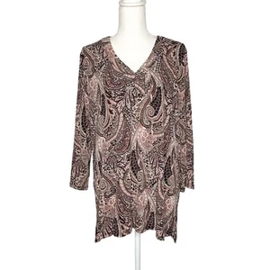 Amana braun pfirsich strukturiert Paisley V-Ausschnitt Bluse Top 2X - Bild 1 von 6