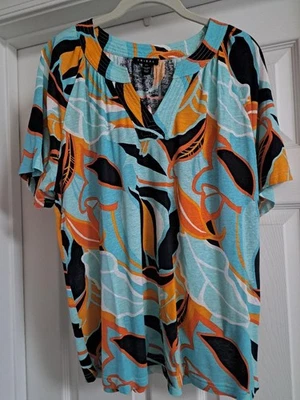 Top Henley de punto de lino marca TRIBAL - Tangelo ~ GRANDE ~ NUEVO CON ETIQUETAS $74 Foto 1 de 4