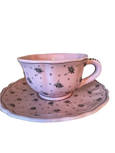 Vintage italienische bemalte Keramik übergroße Teetasse mit Untertasse Italy signiert - Bild 1 von 8