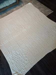Vintage LL Bean USA Knit Cotton Ivory Throw Blanket - Picture 1 of 11