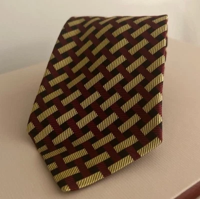 Façonnable Hand Made 100% Silk Burgundy and Gold Geometric Men's Tie - Image 1 of 4
