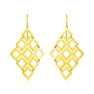 14k Yellow Gold 1.75in Long x 1.0in Wide Polished Open Diamond Motifs Earrings - Picture 1 of 2