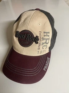 Hard Rock Cafe Prague Hat Khaki/Navy/Maroon Flexfit Flex Fit Baseball Cap OSFA - Picture 1 of 4