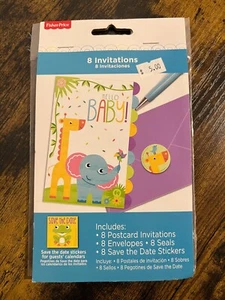 Amscan Fisher Price Baby Shower Invitations Invite gender neutral animal jungle - Picture 1 of 6