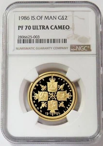 1986 GOLD ISLE OF MAN 12 MINTED 2 POUNDS COIN NGC PROOF 70 ULTRA CAMEO - Picture 1 of 3