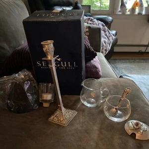 Seagull Pewter Votive Candle Holder W/Cream/Sugar Container W/Pewter Spoon/cover - Picture 1 of 14