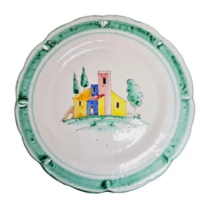 Large Antique Platter CAS Vietri Vanro Italy Green Trim Village Scene Signed - Picture 1 of 13