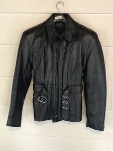 Hudson Leather Women's Black Fitted Coat w/Liner Full Zip w/Belt Accent Size Med - Picture 1 of 12