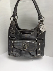 Wilsons Leather Women's Dark Gray Faux Croc-Embossed Satchel Handbag - With Tags - Picture 1 of 10