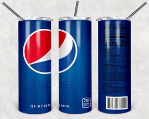 PEPSI SODA POP CAN SOFT DRINK 20 OZ STAINLESS STEEL TUMBLER CUP + LID & STRAW - Picture 1 of 7