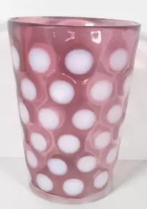 Fenton Art Glass Cranberry Dot Optic Glass Cup Red Pink & White Single Glass VTG - Picture 1 of 6