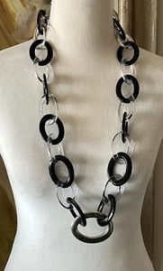 PALOMA PICASSO TIFFANY&CO. 925 Signed Black+Clear Oval Acrylic Link 36” Necklace - Picture 1 of 7