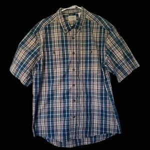 C.E. Camisa de trabajo Schmidt para hombre grande a cuadros con botones manga corta azul tostado - Imagen 1 de 8