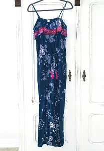 NWT ANTHROPOLOGIE RAGA FRILL TOP BLUE & WHITE FLORAL JUMPSUIT WOMEN'S SIZE M - Picture 1 of 8