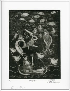 UNDERWORLD AFTERLIFE. Surrealistic Modernist ORIGINAL MEZZOTINT Listed Artist - Picture 1 of 1