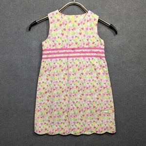 Lilly Pulitzer Girls Dress 7 Pink Tip Toe Tulip Print Scalloped Sleeveless Shift - Picture 1 of 11