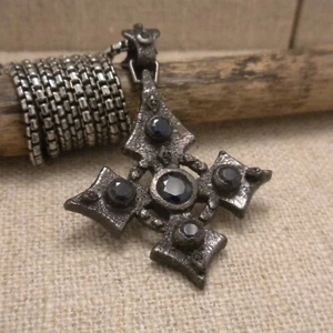 Black Rhodium Sterling Silver Celtic Cross Sapphires by KEITH JACK Chain Boxed - Picture 1 of 10