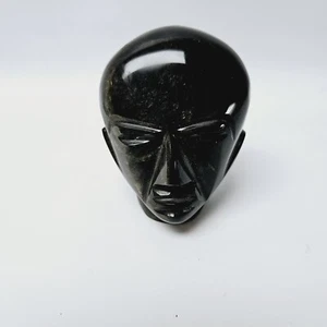 Azteken Maya Kopf Skulptur Obsidian Gold Glanz 3,25" Höhe MCM Mexiko handgeschnitzt - Bild 1 von 4