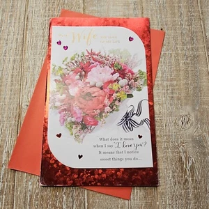 Valentinstag Karte 6x8 für Frau Blumenstrauß rot Schmuck amerikanische Grüße - Bild 1 von 12