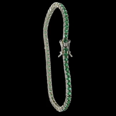 Bracciale tennis in argento 925 verde uomo donna 17cm zirconi brillanti da 0,2mm - Immagine 1 di 4