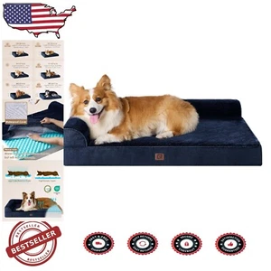 Luxurious Orthopedic Memory Foam Dog Bed for Large Breeds - 35x23x6 in Navy Blue - Picture 1 of 11