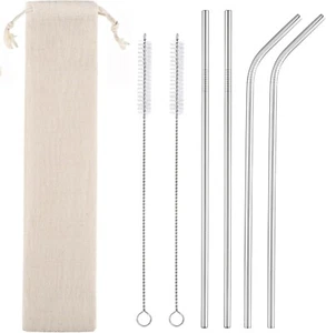 4 Pack Reusable Stainless Steel Straws w/ Cleaning Brushes for 20/30 oz Tumblers - Picture 1 of 6