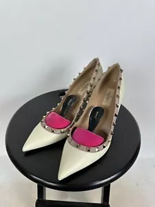 Women's Valentino Garavani Calfskin Rockstud Cream Leather Heels Shoes Size 40.5 - Picture 1 of 24