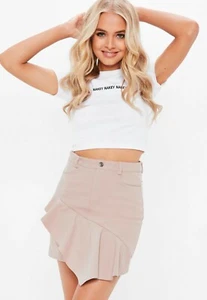 Missguided Women Blush Bonded Crepe Asymmetric Frill Mini Skirt - Picture 1 of 2