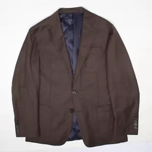 Faconnable Blazer Mens 44R Solid Brown Wool Cotton Blend Patch Pocket Sport Coat - Picture 1 of 9